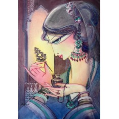 Hajra Mansoor, 15 x 22 inch, Water color on Paper, Figurative Painting, AC-HM-063 Hajra Mansoor, 15 x 22 inch, Water color on Paper, Figurative Painting, AC-HM-063